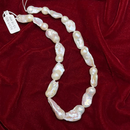 Fresh Water Pearl, White Color, Near Baroque, 13.5-15 MM Size