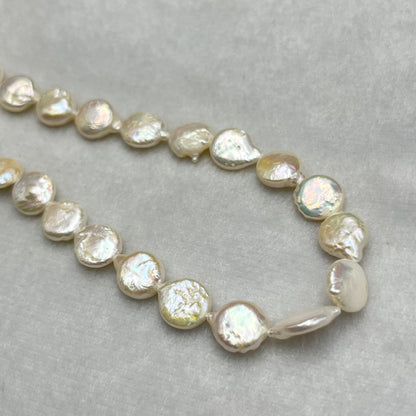 Fresh Water Pearl, Cream Color ; Coin Shape, 10 MM Size