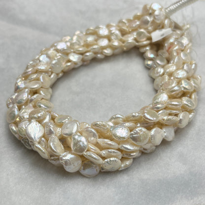 Fresh Water Pearl, Cream Color ; Coin Shape, 10 MM Size