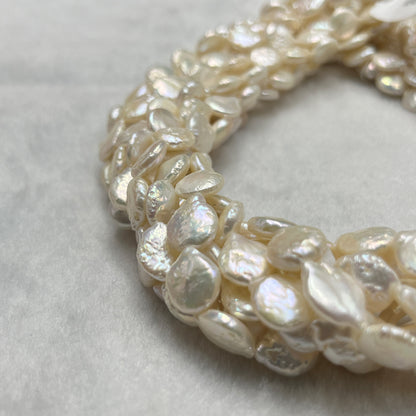 Fresh Water Pearl, Cream Color ; Coin Shape, 10 MM Size