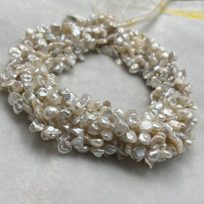 Fresh Water Pearl, White/Silver Color, Leaf Shape; Uneven Size,