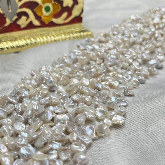 Fresh Water Pearl, White/Silver Color, Leaf Shape; Uneven Size,