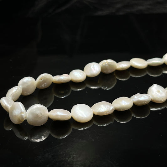 Fresh Water Pearl, Cream Color, Coin Shape, 12 MM Size