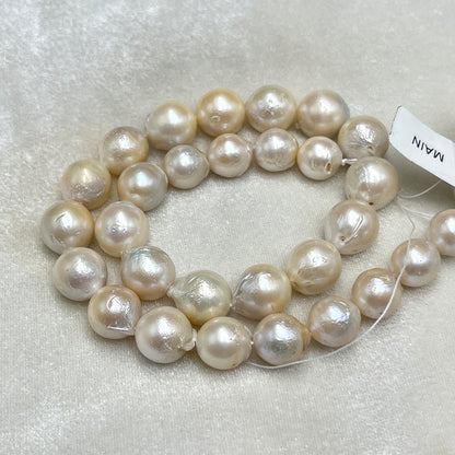 Fresh Water Pearl, Cream Color, Round Shape, 12-13.5 MM Size