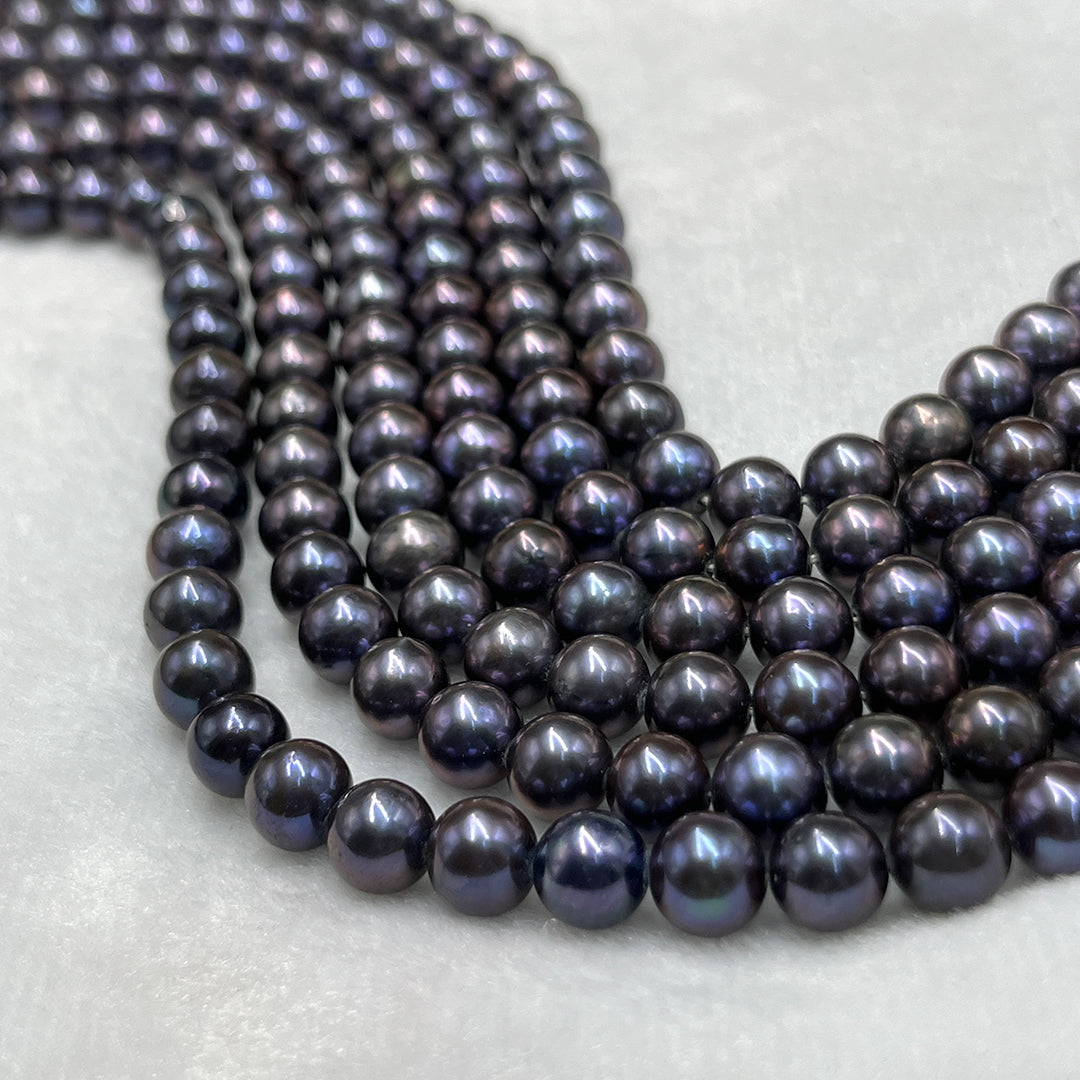 Fresh Water Pearl, Dark Purple Color, Round Shape, 7.5-8 MM Size