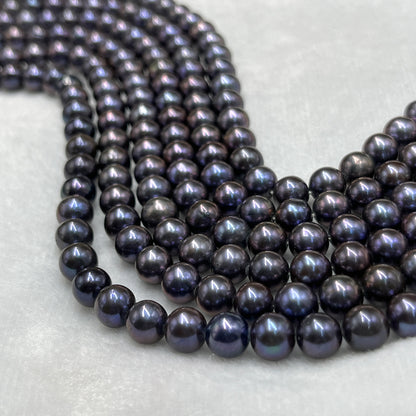 Fresh Water Pearl, Dark Purple Color, Round Shape, 7.5-8 MM Size
