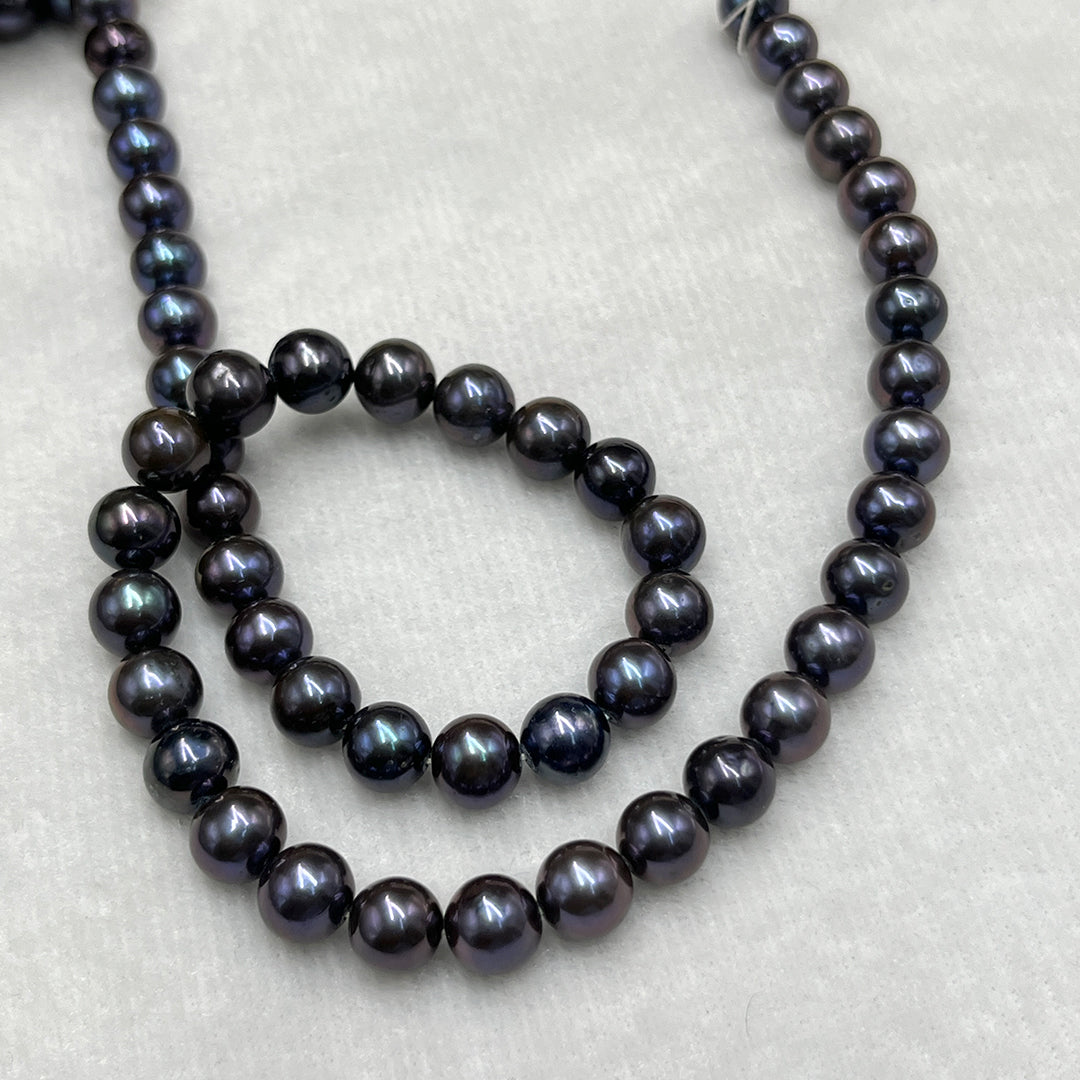 Fresh Water Pearl, Dark Purple Color, Round Shape, 7.5-8 MM Size