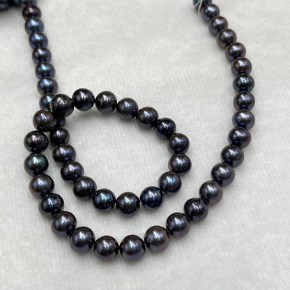 Fresh Water Pearl, Dark Purple Color, Round Shape, 7.5-8 MM Size