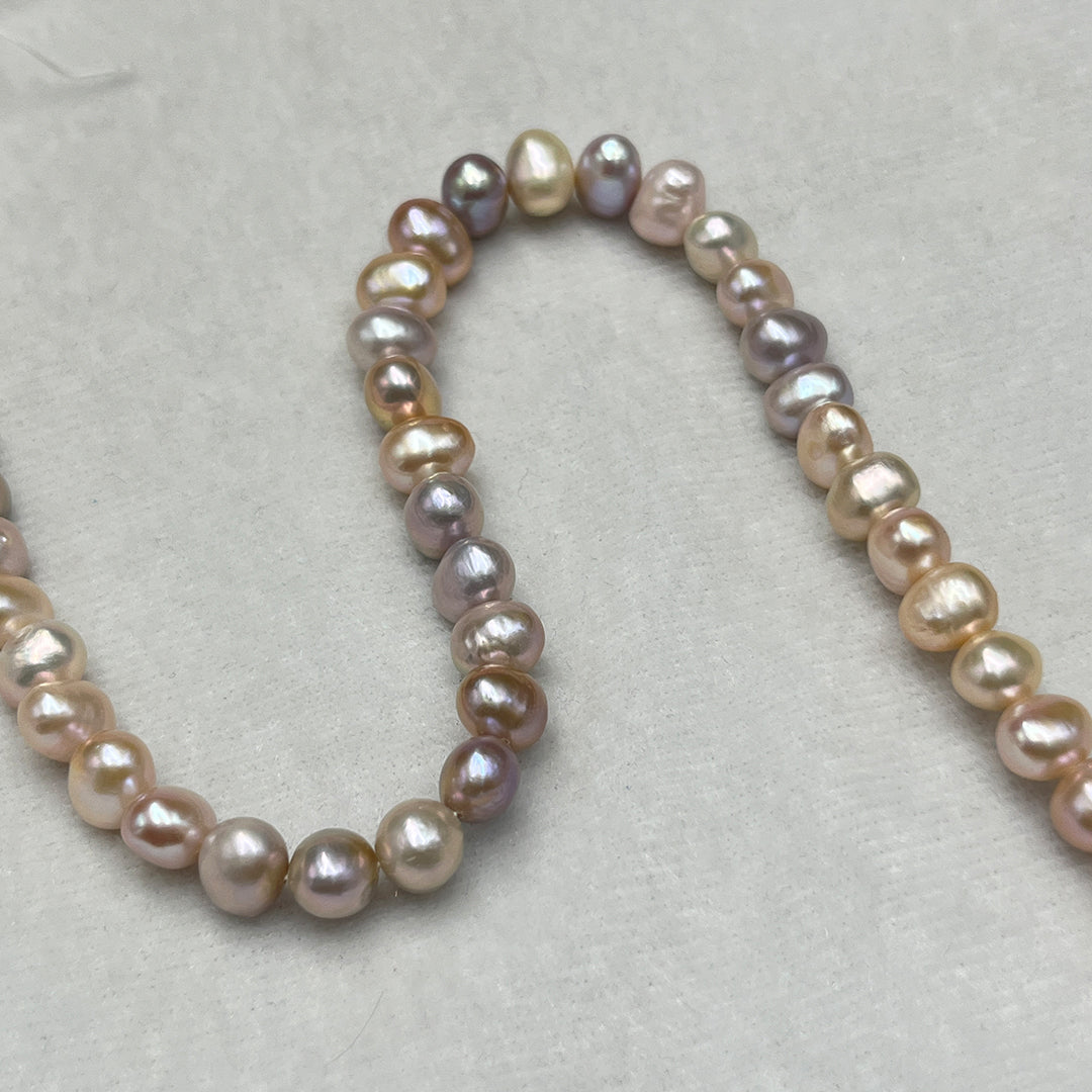 Freshwater Pearl Necklace – Pink/Peach, Tumble Shape, 7.5–8.5mm, 16" Length