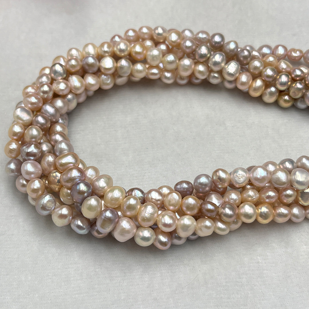 Freshwater Pearl Necklace – Pink/Peach, Tumble Shape, 7.5–8.5mm, 16" Length