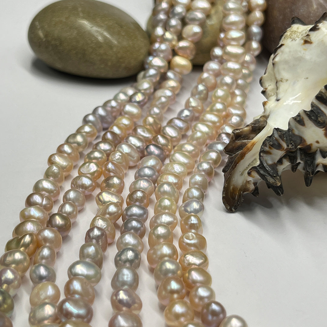 Freshwater Pearl Necklace – Pink/Peach, Tumble Shape, 7.5–8.5mm, 16" Length