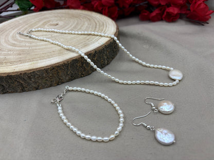 Freshwater Pearl Necklace, Bracelet & Earrings Jewelry Set