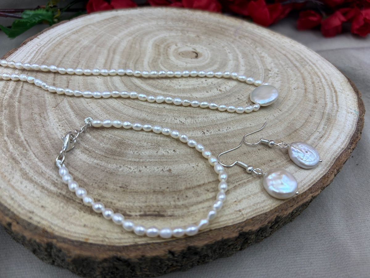 Freshwater Pearl Necklace, Bracelet & Earrings Jewelry Set