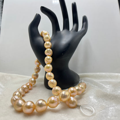 Fresh Water Pearl, Peach Color, Near Round Shape, 10-13 MM