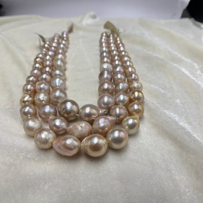 Fresh Water Pearl, Peach Color, Baroque Shape, Uneven Size