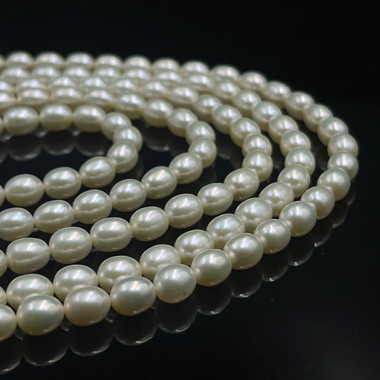 Fresh Water Pearl, Cream Color, Rice Shape, 7 MM Size, AA Luster Pearl