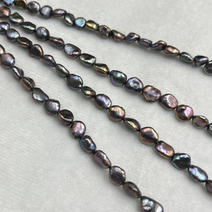 Fresh Water Pearl, Peacock Color Tumble Shape, 6-7 MM Size, AA Luster Pearl