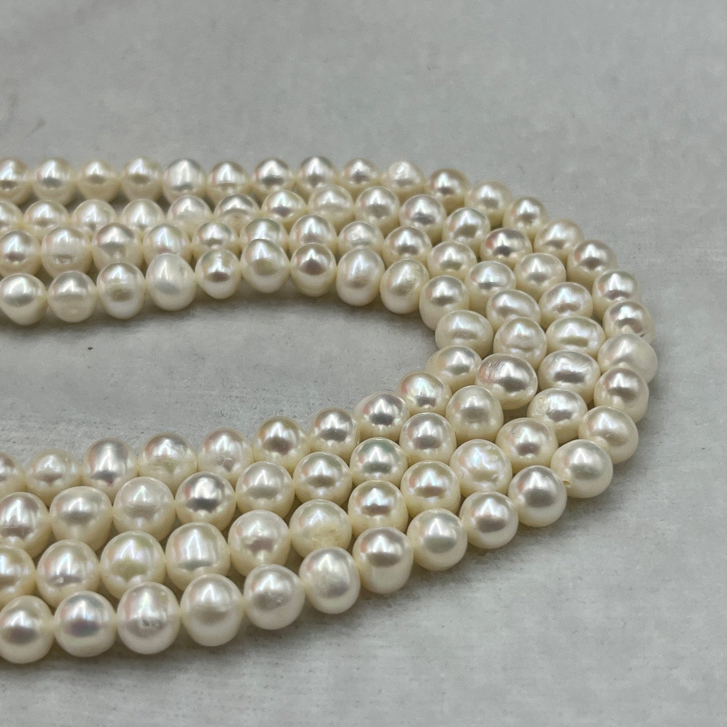 Freshwater Pearl, White Color, Oval Shape, 6.5 MM Size