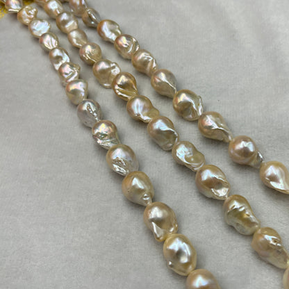Freshwater Pearl, Light Peach Color, Baroque Shape, 11-12 MM Size