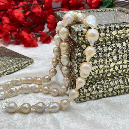 Freshwater Pearl, Light Peach Color, Baroque Shape, 11-12 MM Size