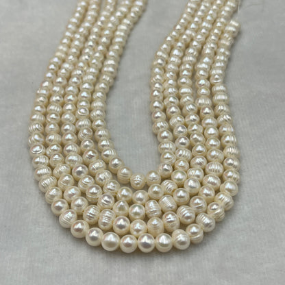 Freshwater Pearl, White Color, Potato Shape, 6.5-7 MM Size