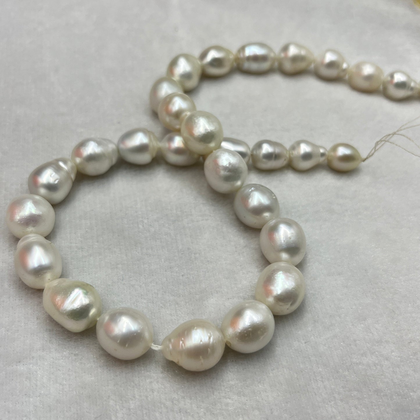 South Sea Pearl, White Color, Baroque Shape, 9.5-13 MM Size