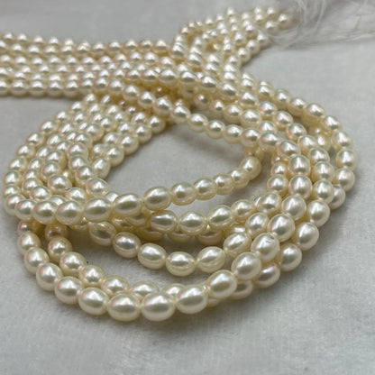 Freshwater Pearl, White Color, Rice Shape, 6 MM Size, AAA Luster Pearl