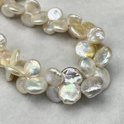 Freshwater Pearl, Cream Color, Coin Shape, 13-13.5 MM Size