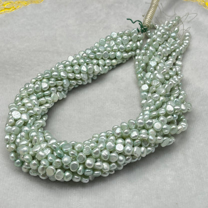 Freshwater Pearl, Light Green Color, Tumble Shape, 6 MM Size