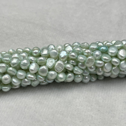 Freshwater Pearl, Light Green Color, Tumble Shape, 6 MM Size