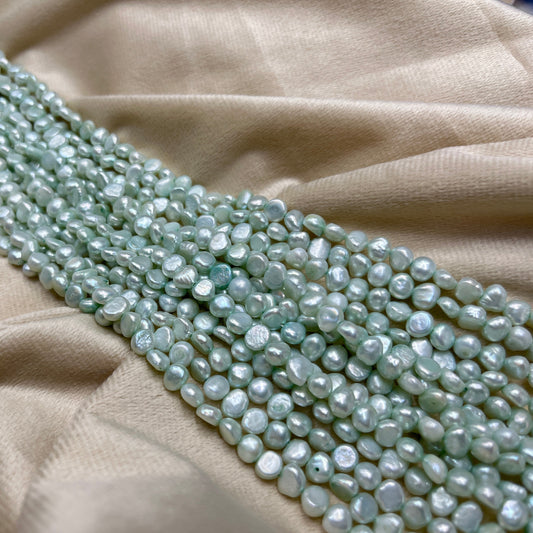 Freshwater Pearl, Light Green Color, Tumble Shape, 6 MM Size