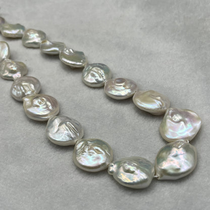Freshwater Pearl, White Color, Coin Shape, 18-18.5 MM Size