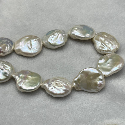 Freshwater Pearl, White Color, Coin Shape, 18-18.5 MM Size