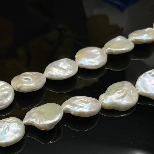 Freshwater Pearl, White Color, Coin Shape, 18-18.5 MM Size
