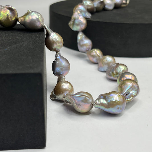 Freshwater Pearl, Grey Golden Color, Baroque Shape, 13-14 MM Size