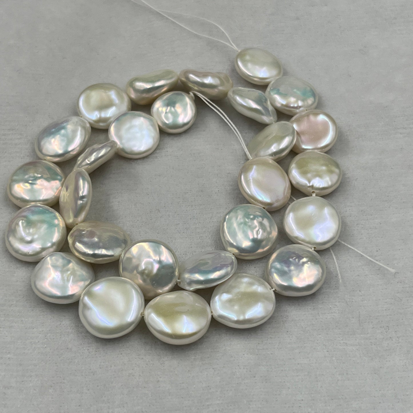 Freshwater Pearl, Cream Color, Coin Shape, 13-15 MM Size