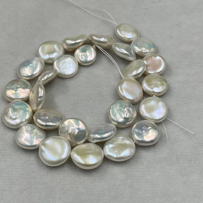 Freshwater Pearl, Cream Color, Coin Shape, 13-15 MM Size