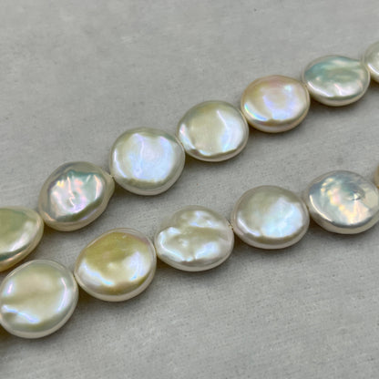 Freshwater Pearl, Cream Color, Coin Shape, 13-15 MM Size