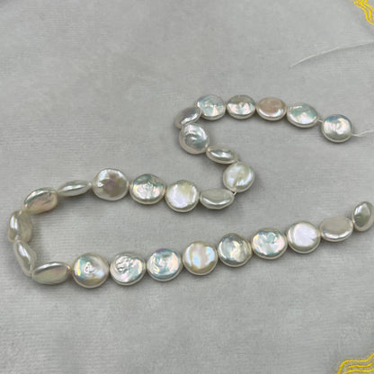 Freshwater Pearl, Cream Color, Coin Shape, 13-15 MM Size