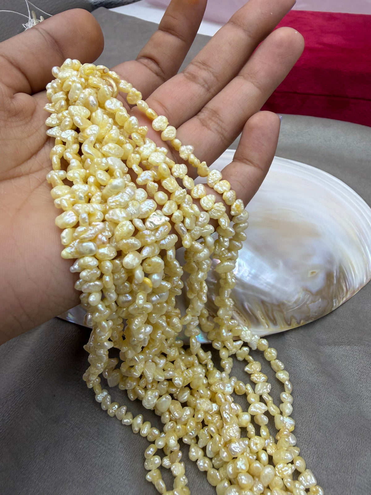 Freshwater Pearl, Yellow Color, Uneven  Shape, 5mm Size