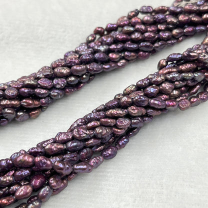 Freshwater Pearl, Dark Purple Color, Rice Shape, 3-3.5 MM Size