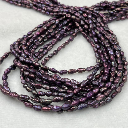 Freshwater Pearl, Dark Purple Color, Rice Shape, 3-3.5 MM Size