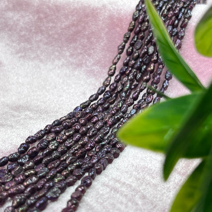 Freshwater Pearl, Dark Purple Color, Rice Shape, 3-3.5 MM Size