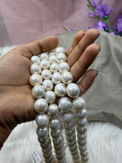 Freshwater Pearl ,  White Color, Round Shape, 13-15 m Size