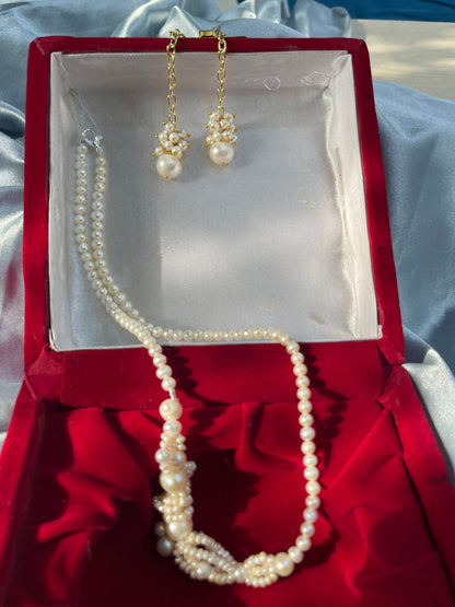 Natural Freshwater Pearl Necklace and pearl Earring | Handmade Elegant Pearl Jewelry | Brass Lock