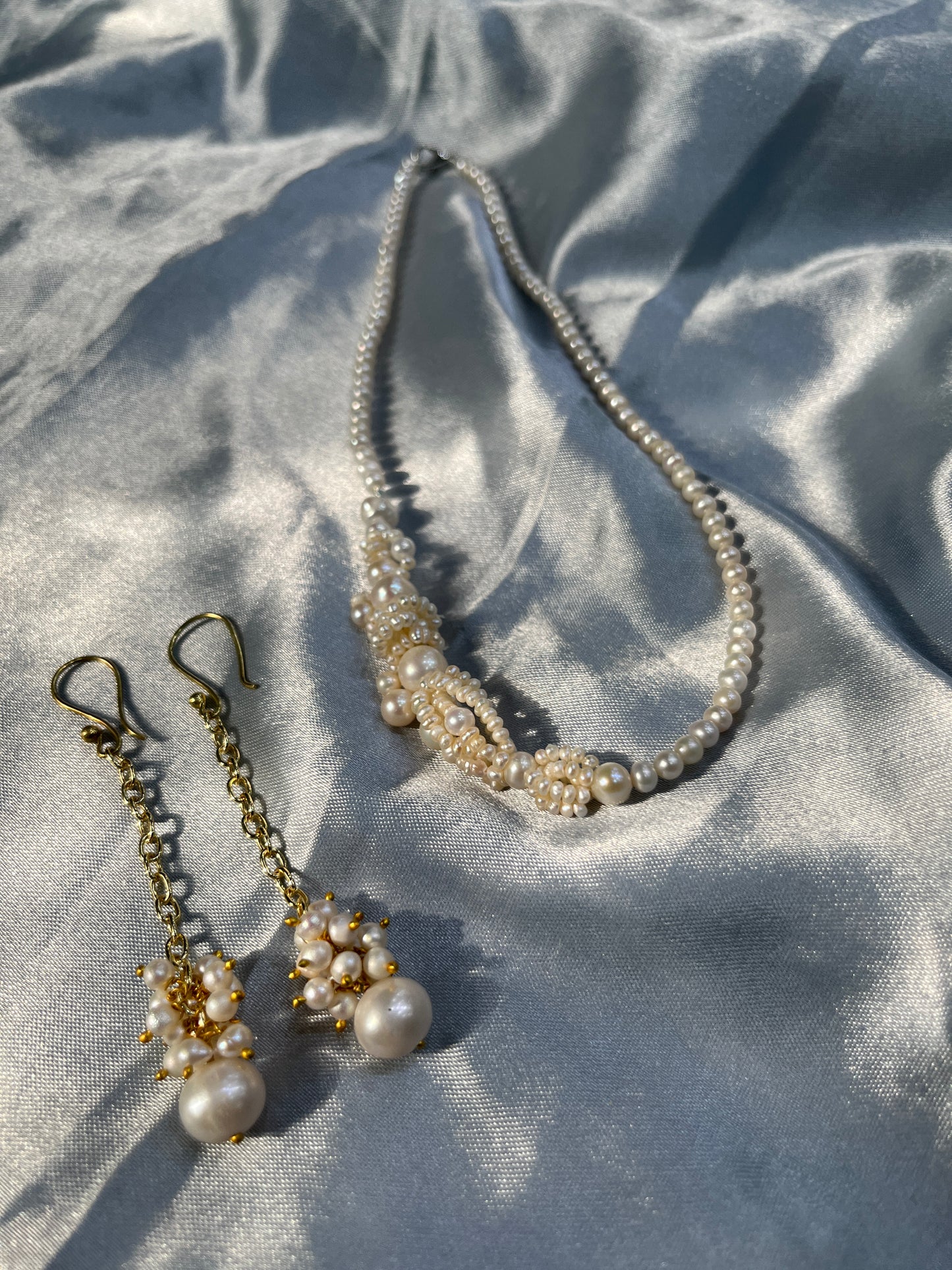 Natural Freshwater Pearl Necklace and pearl Earring | Handmade Elegant Pearl Jewelry | Brass Lock