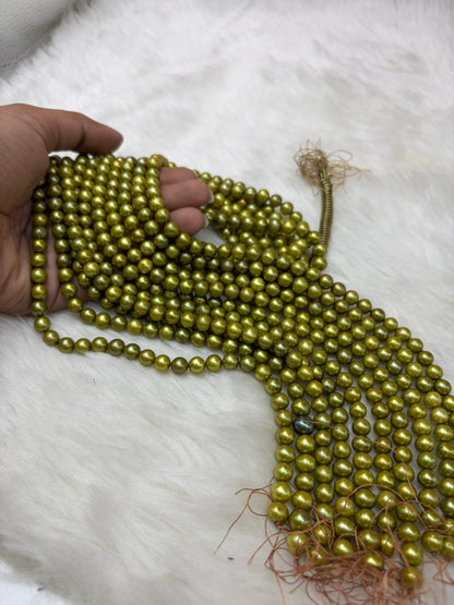 Freshwater Pearl, Light Green Color, Round Shape, 7.5mm Size