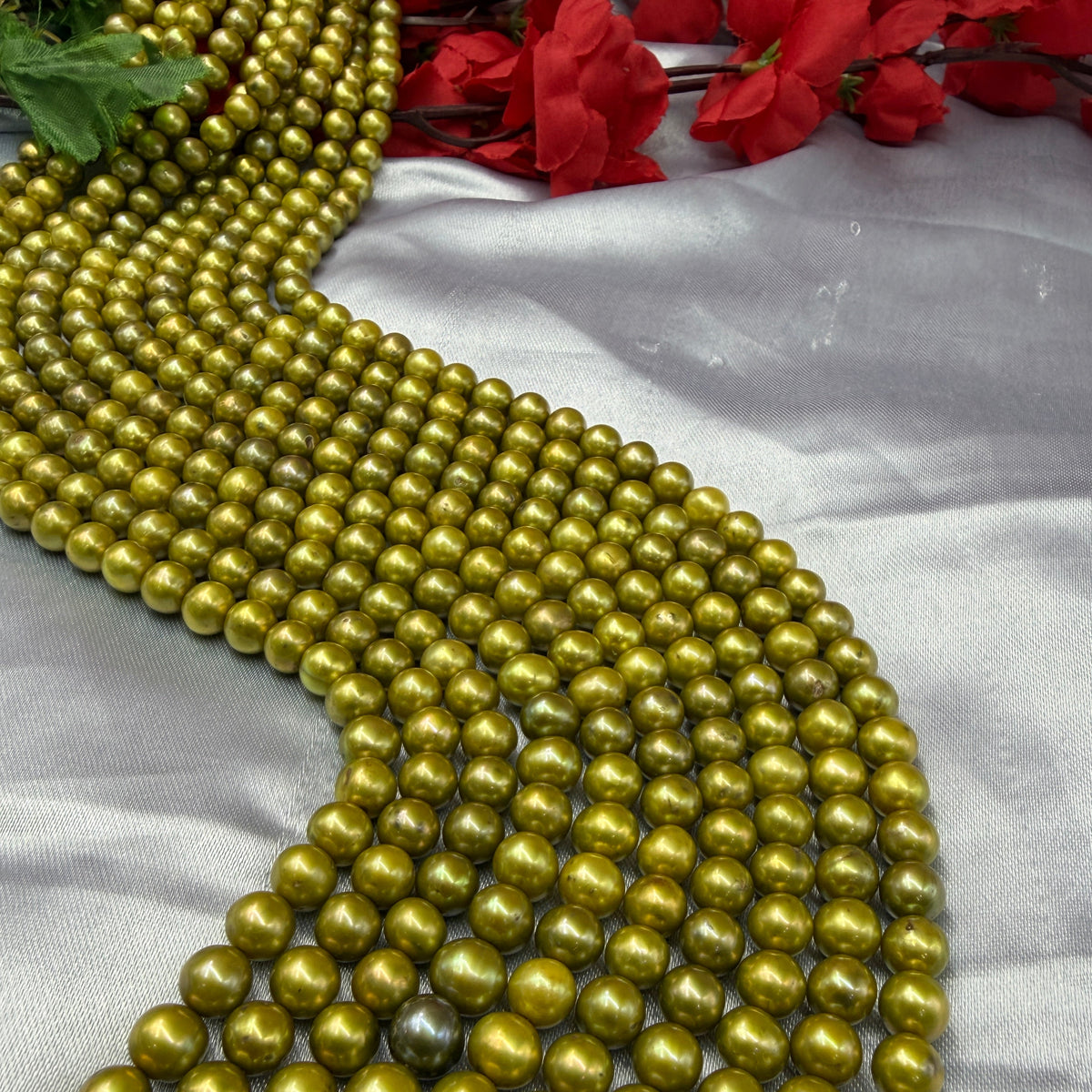 Freshwater Pearl, Light Green Color, Round Shape, 7.5mm Size