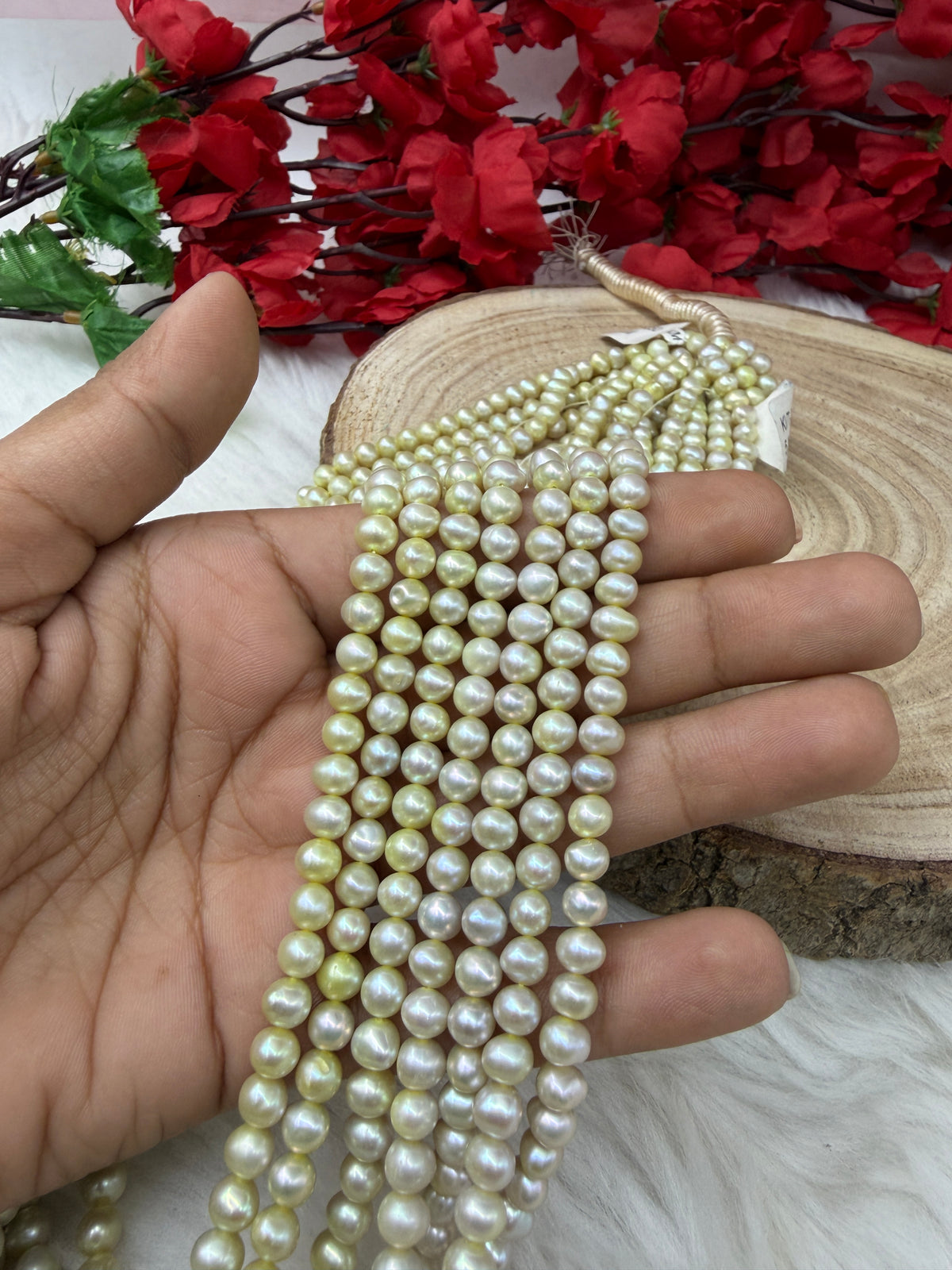 Freshwater Pearl, Green Color, Potato Shape, 5mm Size