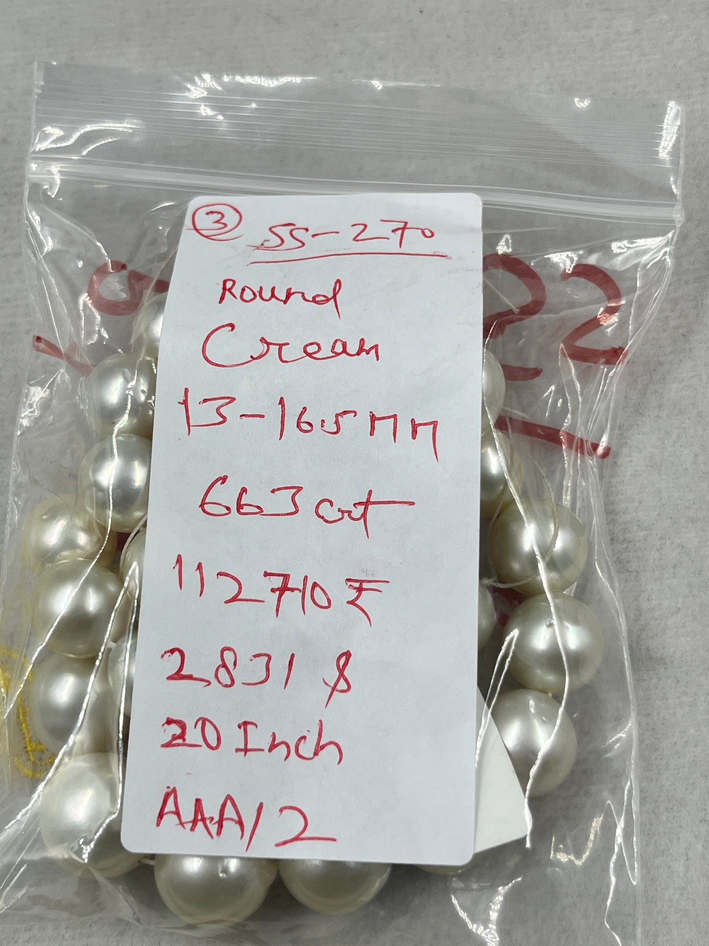 South Sea Pearl Cream Color, Round Shape, AAA/2 Luster Pearl, 13-16.5 MM Size